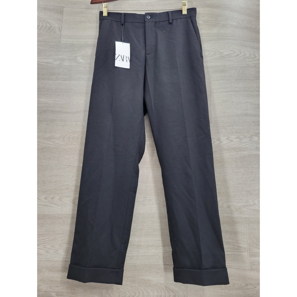 NWT Zara Mens Textured Suit Pants Size 29 Black Dress Trousers